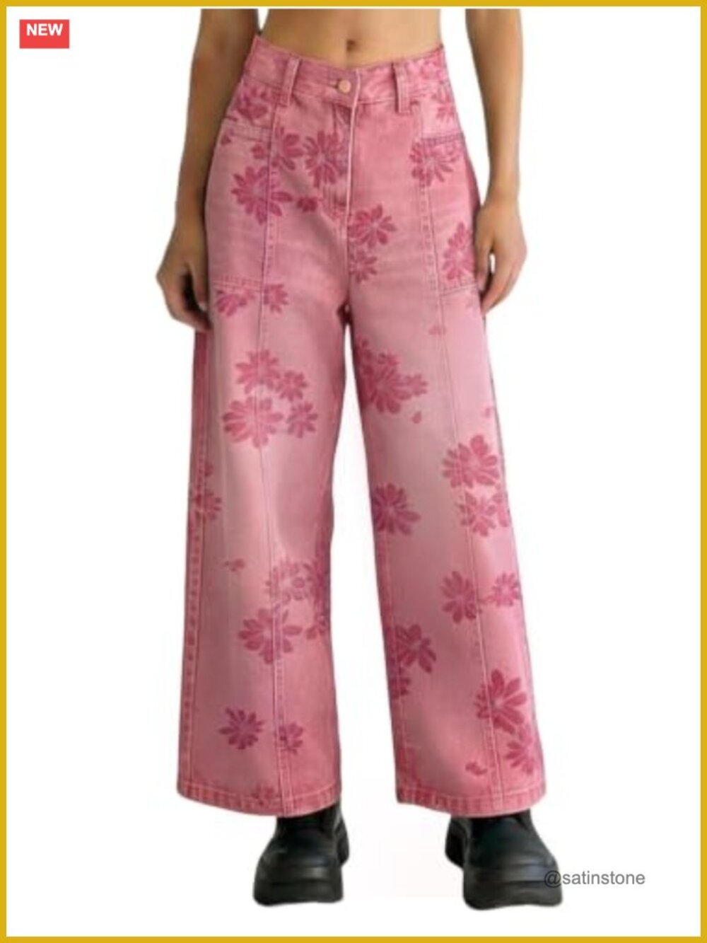 High Waisted Wide Leg Jeans Stretchy Floral Relaxed Fit Y2K Denim Pants